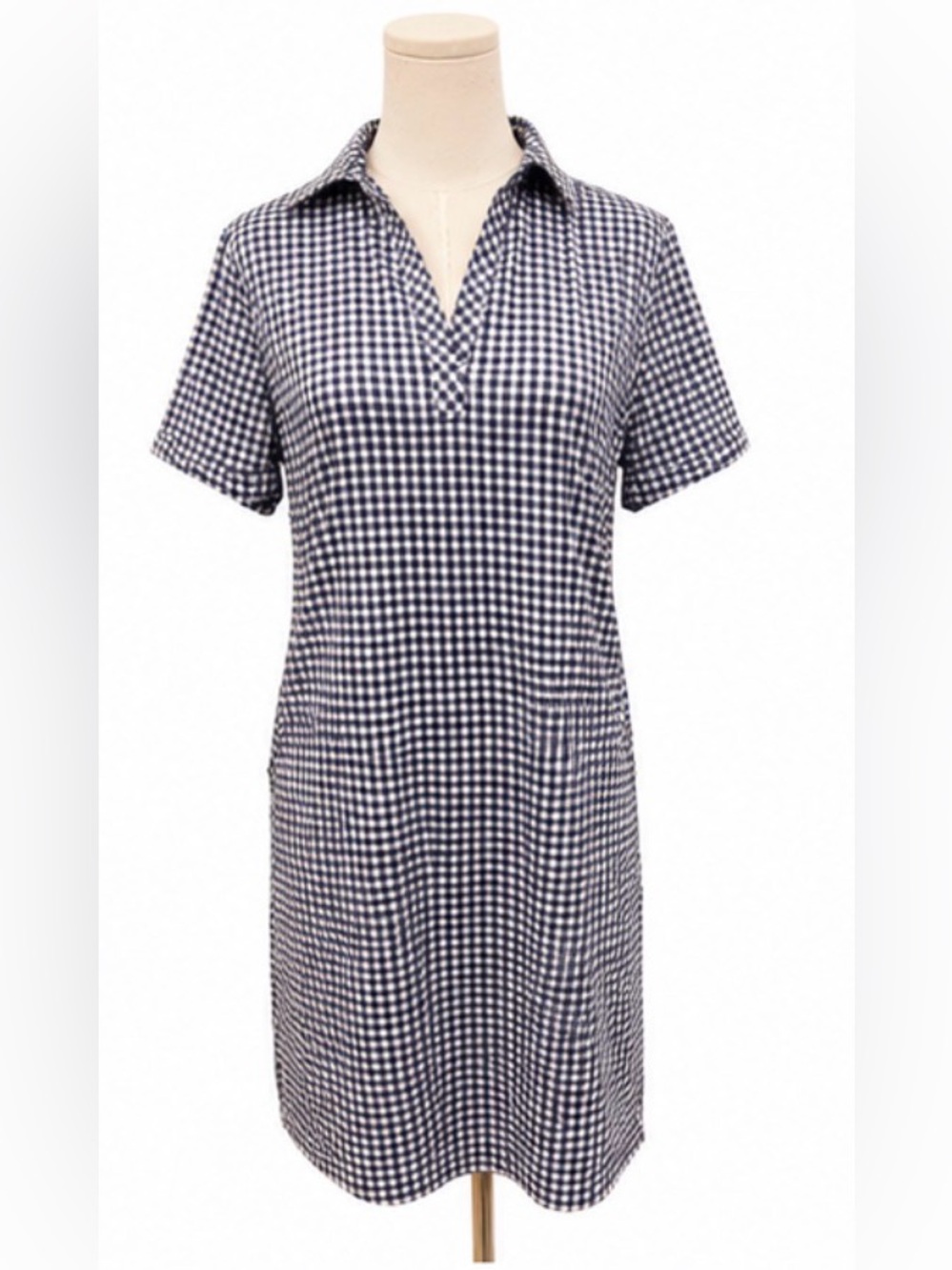 Southern Tide navy gingham short sleeve polo dress with pockets size S